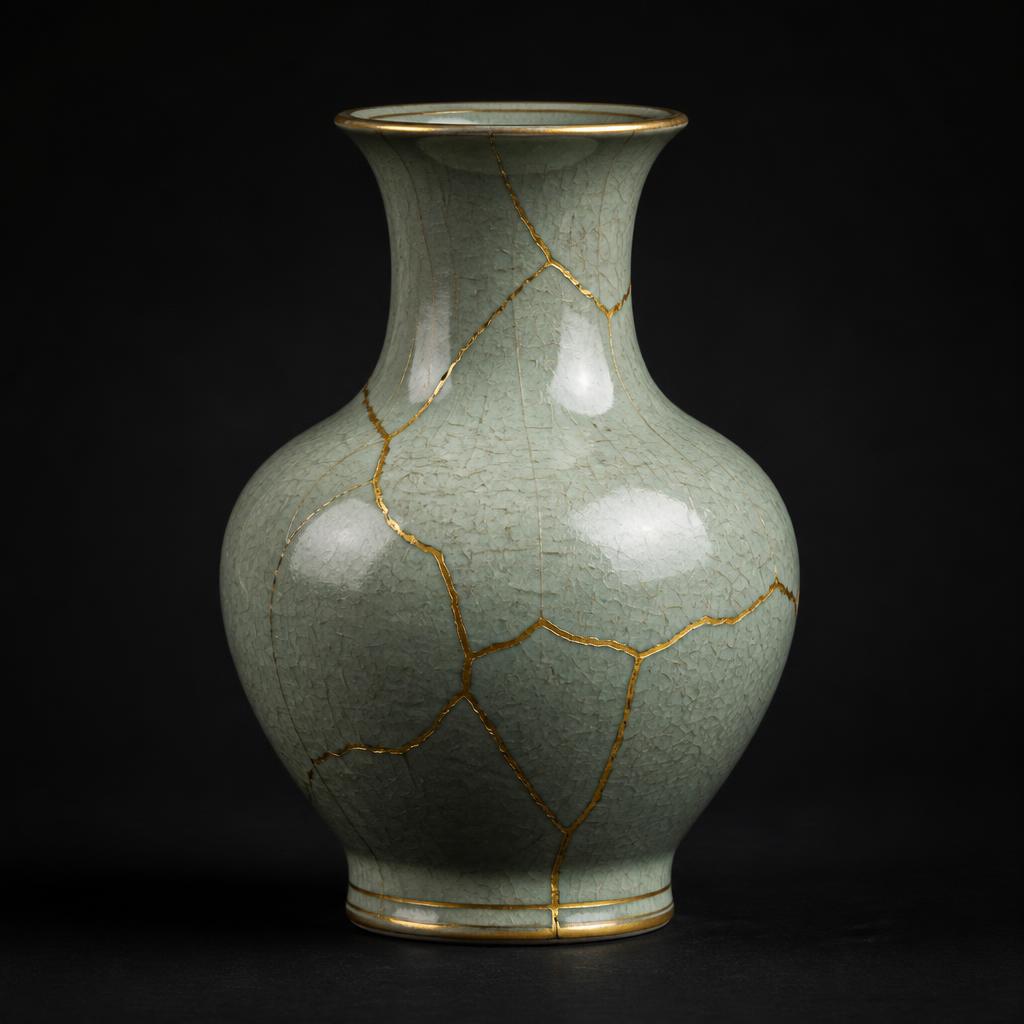 Celadon Vessel with Gold Seams by Clara Ostrowski